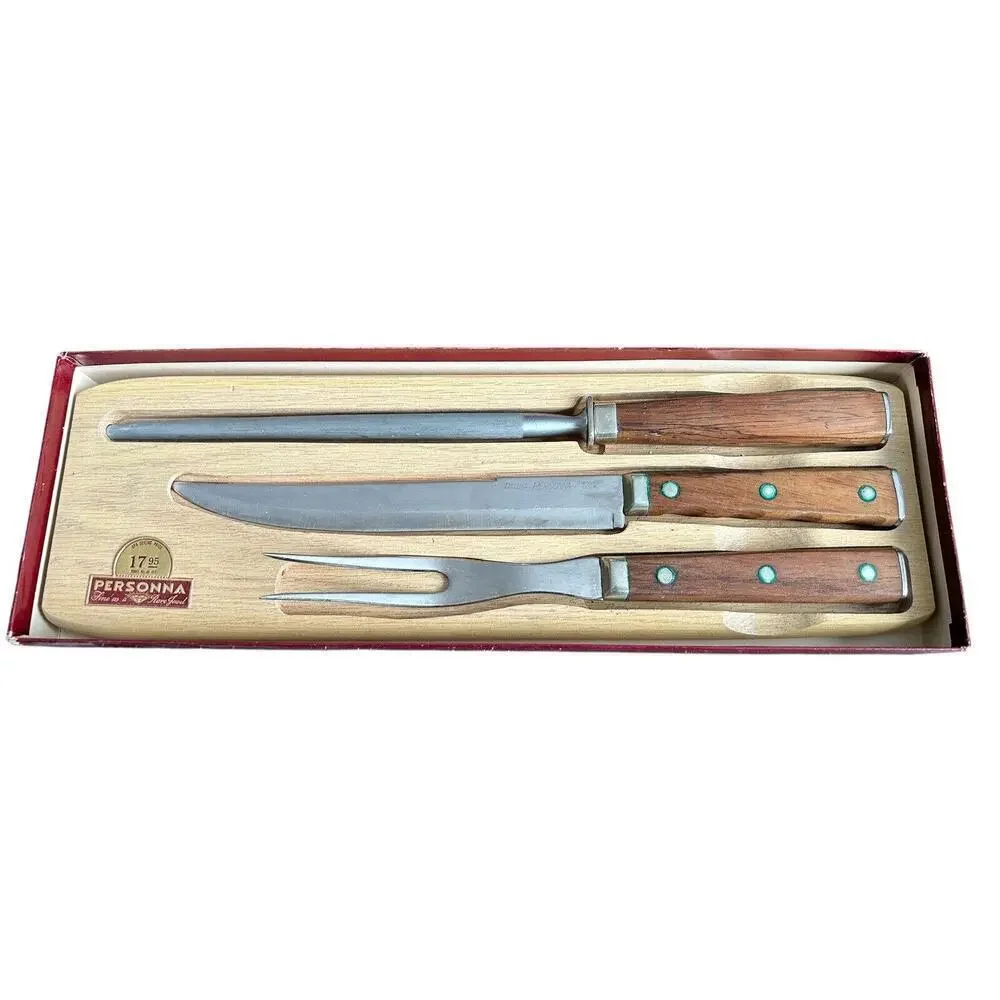 Personna Deluxe Game Carving Set Meat Cutting Vintage DA-489 Knife Fork Sharpen